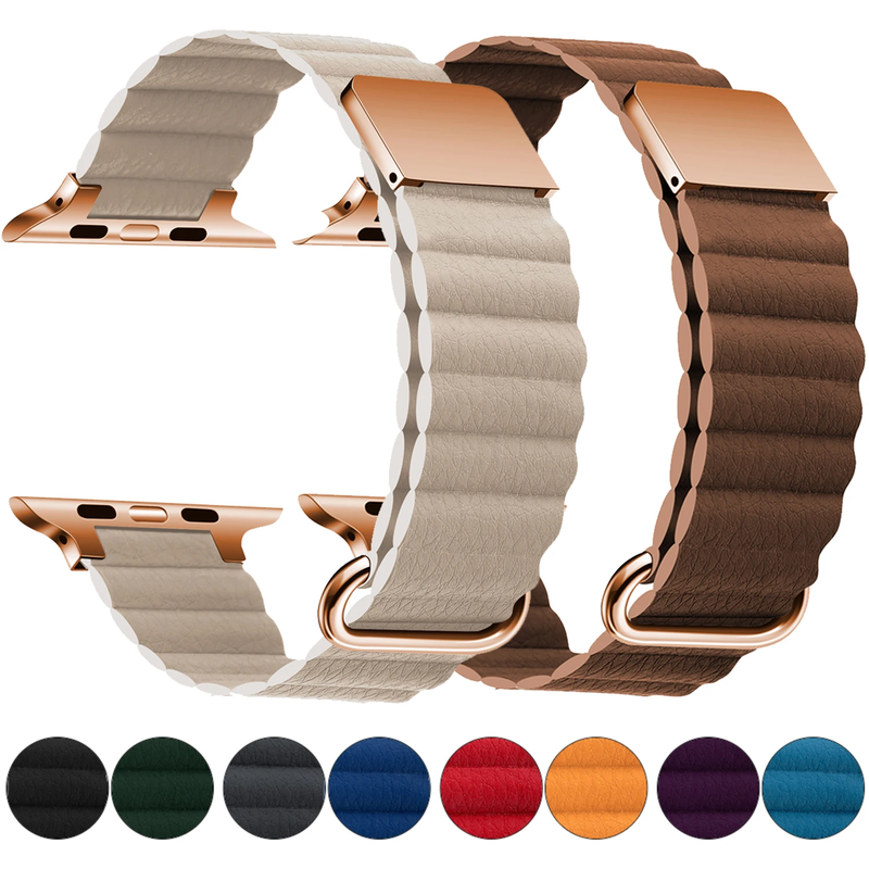 Pulseira de Couro Magnético 42mm/44mm/45mm/49mm
