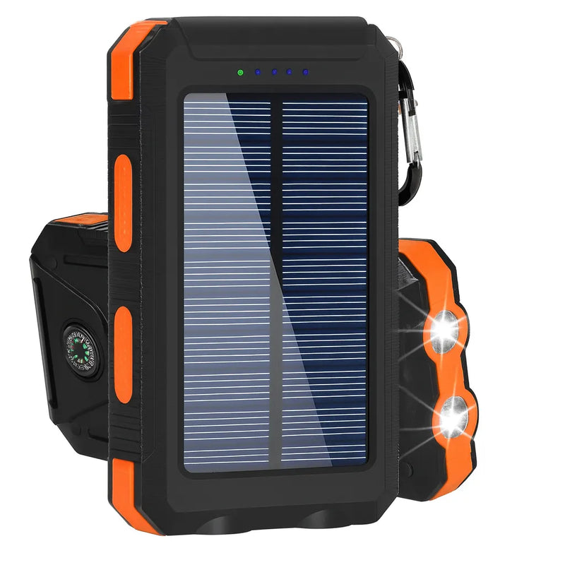 Carregador Portátil Power Bank Solar USB Laranja.