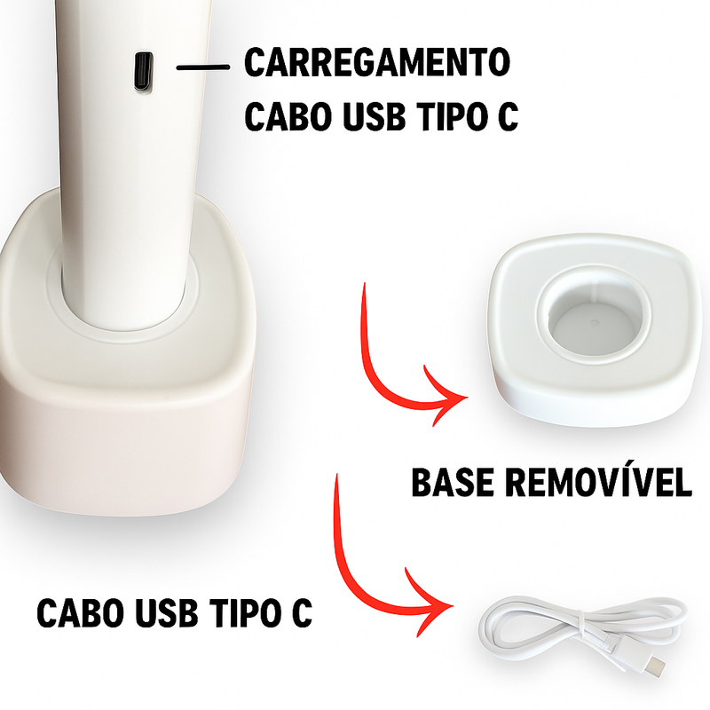 Raquete Elétrica Mata Insetos Recarregável com Base e Luz Led.