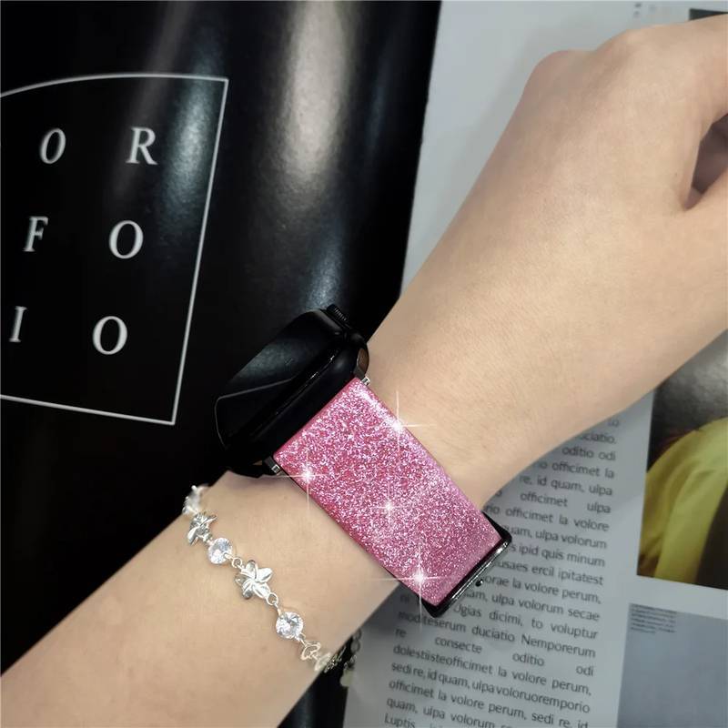 Pulseira Couro C/ Glitter 38mm/40mm/41mm