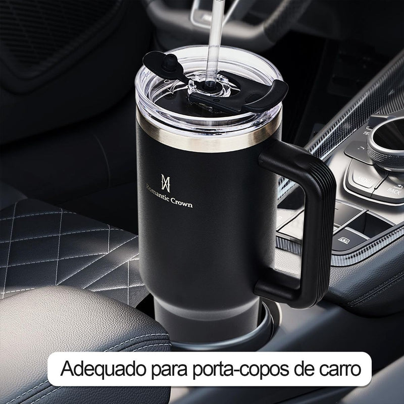 Romantic Crown Copo Isolado de Aço Inoxidável com Canudo