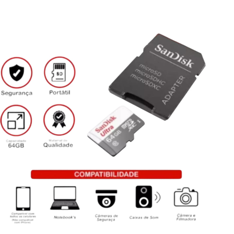 Cartão de Memória Sandisc Ultra 32GB, 64GB, 128GB,512GB