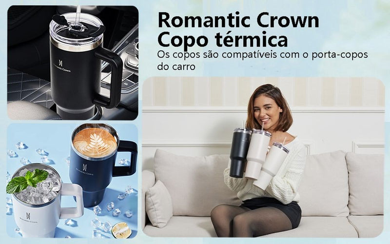 Romantic Crown Copo Isolado de Aço Inoxidável com Canudo