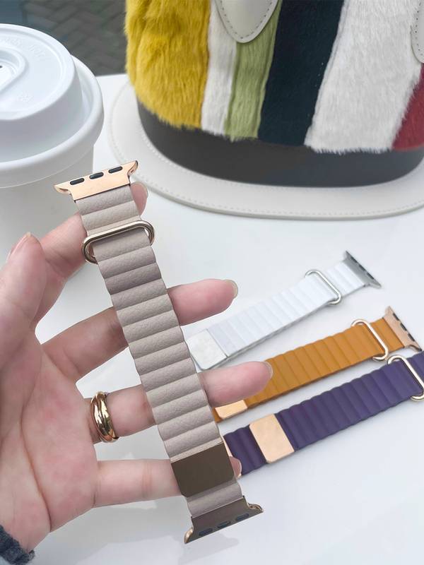 Pulseira de Couro Magnético 42mm/44mm/45mm/49mm