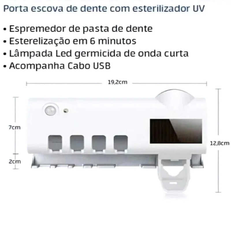 Suporte Dispenser Aplicador Pasta Escova de Dentes Esterilizador Com Luz UV