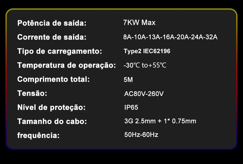 TAYSLA Carregador Phantom Plus para Carros Elétricos, 7kW, 32A, 3,5kW, 16A, 80V