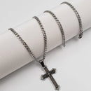 Colar Pingente Cruz Pequena Pai Nosso Aço inox