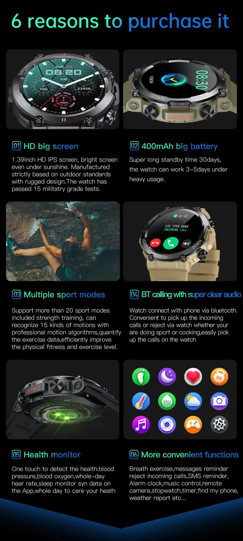 Smartwatch Militar a Prova D'agua