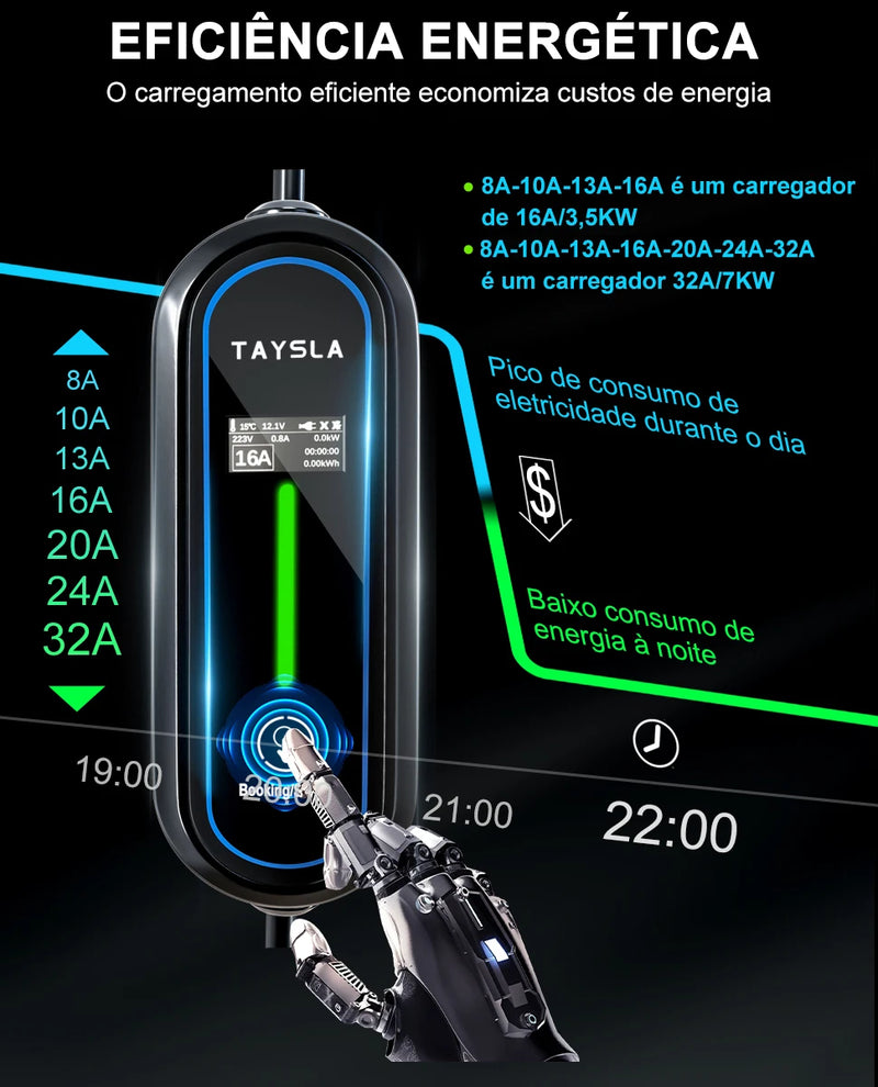 TAYSLA Carregador Phantom Plus para Carros Elétricos, 7kW, 32A, 3,5kW, 16A, 80V