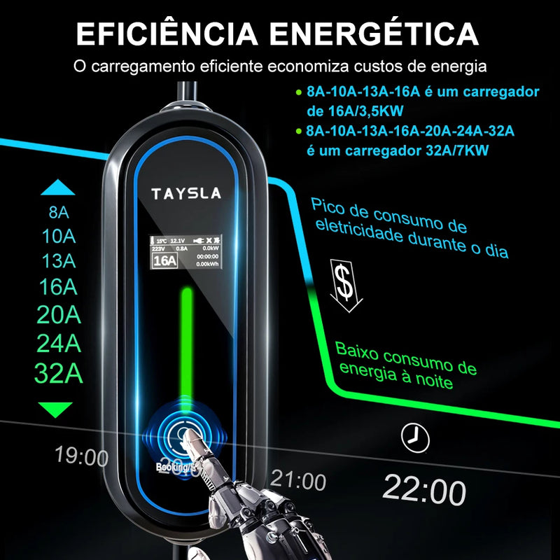 TAYSLA Carregador Phantom Plus para Carros Elétricos, 7kW, 32A, 3,5kW, 16A, 80V