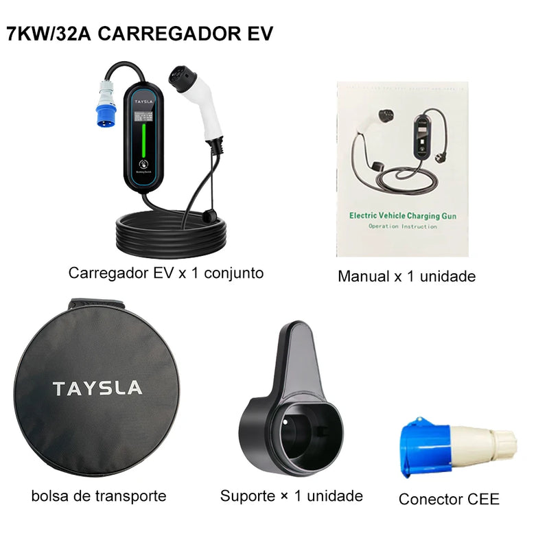 TAYSLA Carregador Phantom Plus para Carros Elétricos, 7kW, 32A, 3,5kW, 16A, 80V