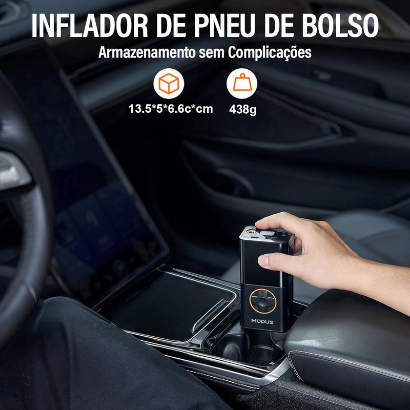 Compressor de Ar Recarregável Portatil com Calibrador e Luz de Emergência