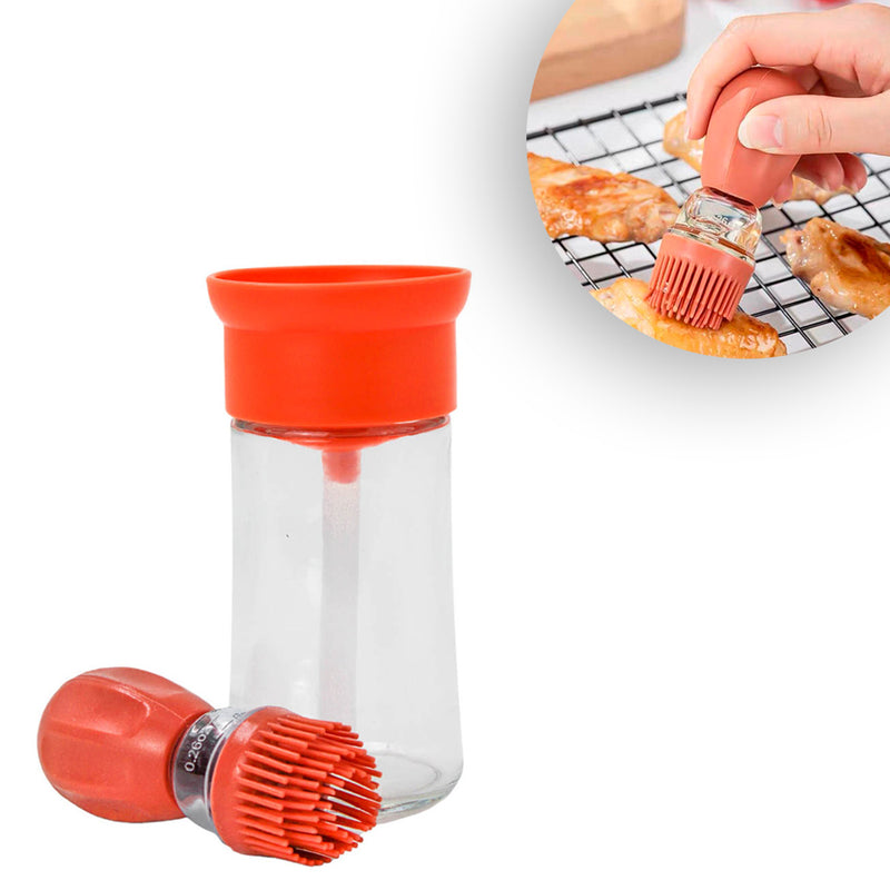 Dispenser De Oleo Azeite Com Escova De Silicone Vidro 180ml Cor Salmão