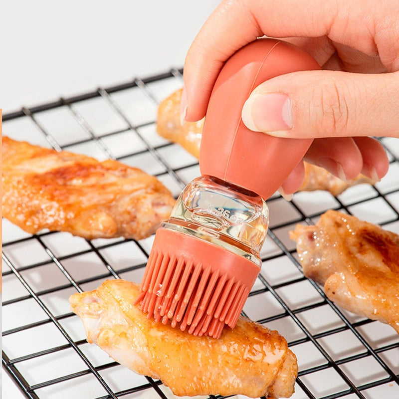 Dispenser De Oleo Azeite Com Escova De Silicone Vidro 180ml Cor Salmão