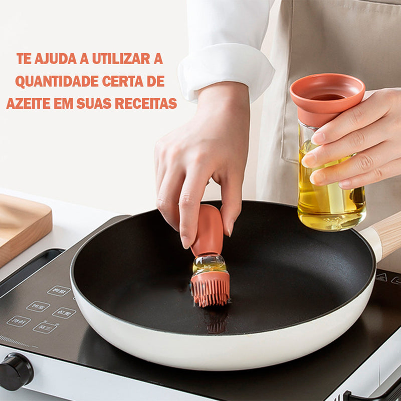 Dispenser De Oleo Azeite Com Escova De Silicone Vidro 180ml Cor Salmão