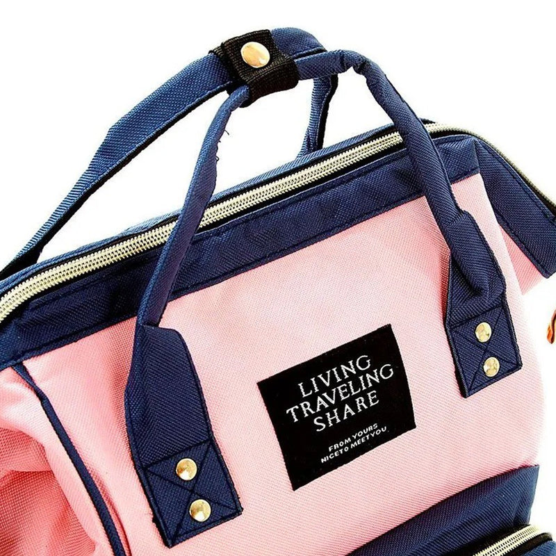 Bolsa Mochila Maternidade Mamãe Bebê Multifunção Azul com Rosa