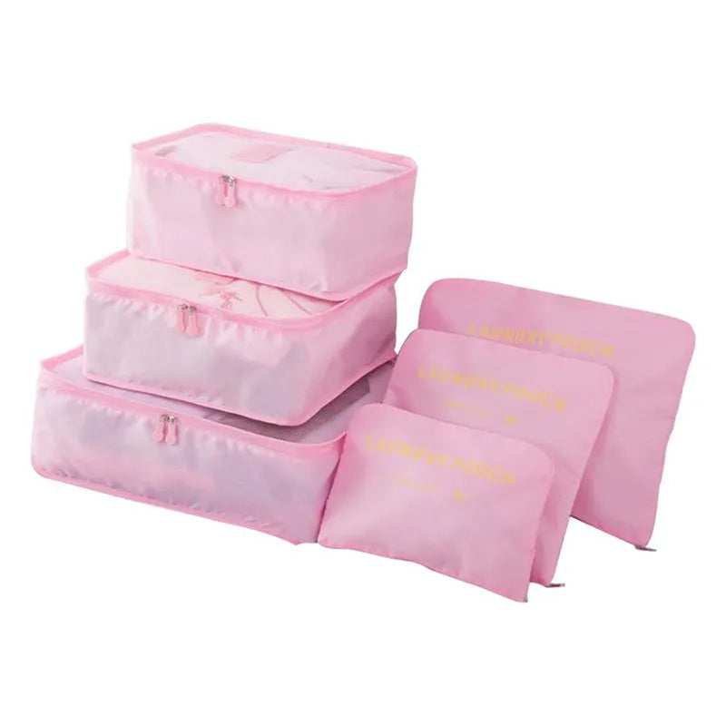 Kit 6 Sacos Organizador De Roupas Para Mala De Viagem Rosa Claro