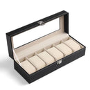 Caixa Estojo Porta 6 Relógios em Couro com Visor Organizador