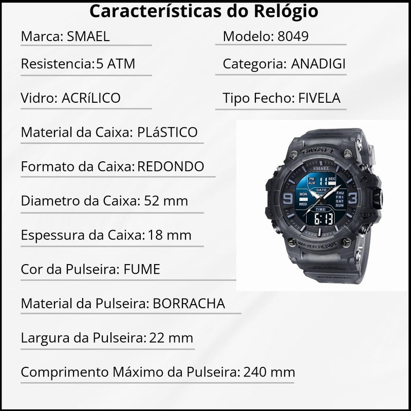 Relógio Masculino Smael Analógico e Digital 8049 Preto