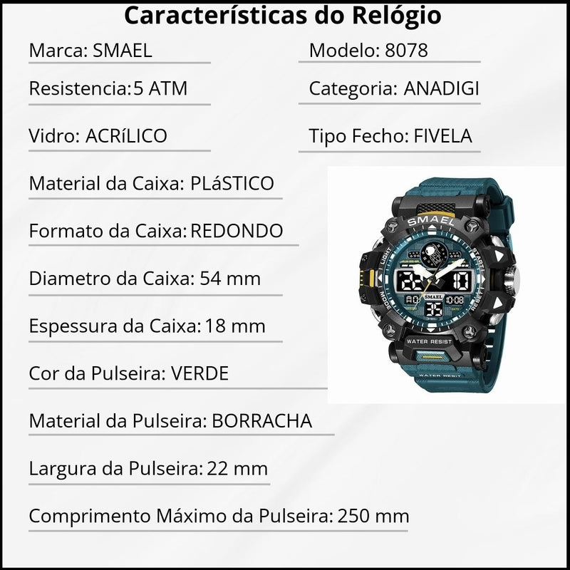 Relógio Masculino Smael Analógico e Digital 8078 Verde