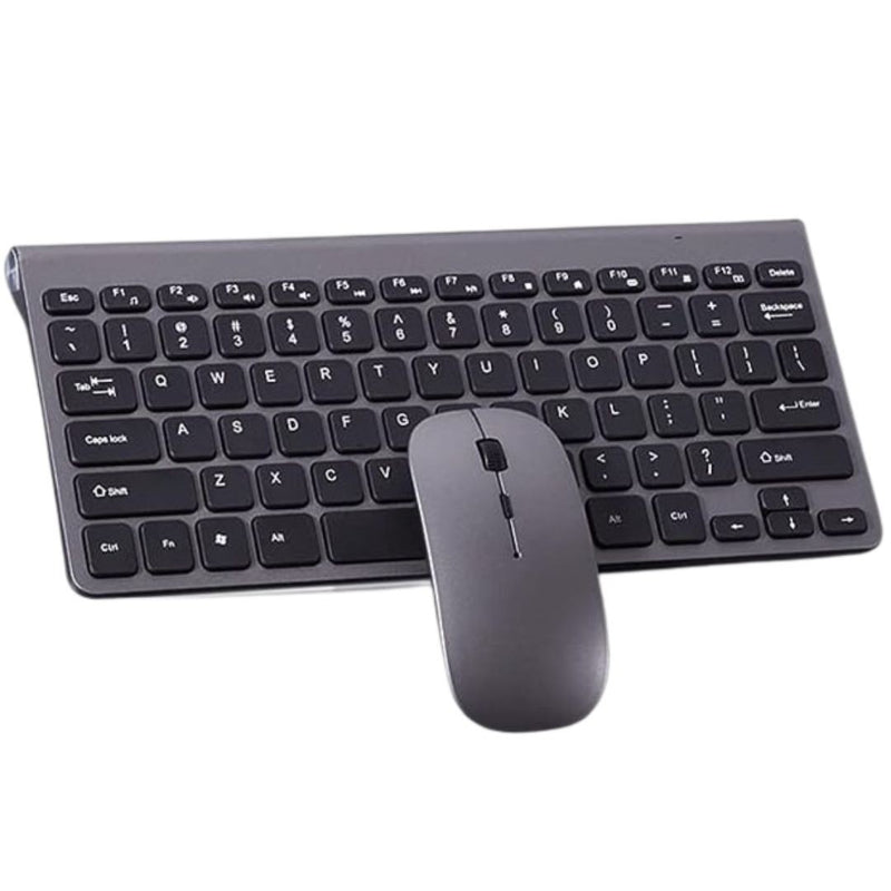 Mini Teclado Sem Fio e Mouse Wireless ABNT2 Cinza com Receptor USB 2,4GHz – Teclas Silenciosas e Compatível com Windows e Mac