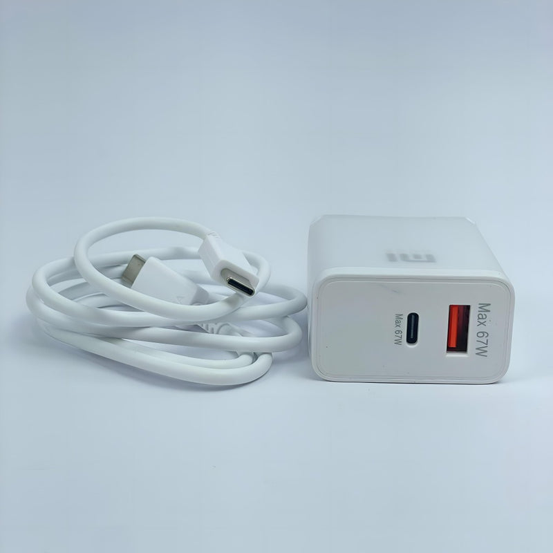 Carregador Completo 67W Turbo Entrada USB + USB-C Branco