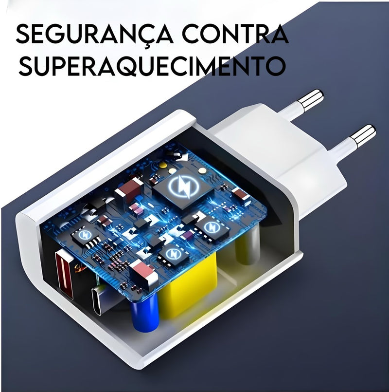 Carregador Completo Turbo 40W Duas Entradas Cabo Tipo C A'Gold