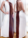 Vestido Feminino Longo Frente Única Bicolor Judite