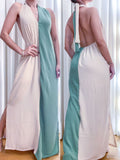 Vestido Feminino Longo Frente Única Bicolor Judite