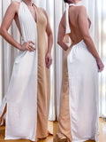 Vestido Feminino Longo Frente Única Bicolor Judite